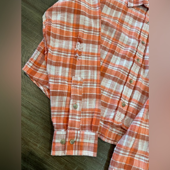 American Eagle Outfitters Orange Plaid Button Down Crop Top Blouse Size Medium - Picture 10 of 16